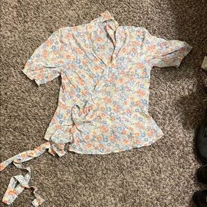 Old Navy Cream Wrap Blouse with Mandarin Collar and Short Sleeves